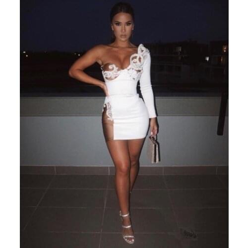 2019 New High Quality White Celebrity Fashion Glitter Sequin Dress Elegant Party Bodycon Dress
