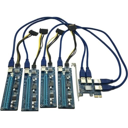 10set/lot 60cm USB 3.0 PCIe Riser Card PCI-E Express 1x to 4 Port PCI-E 16x Extender Adapter SATA 15Pin-6Pin Power Cable for BTC