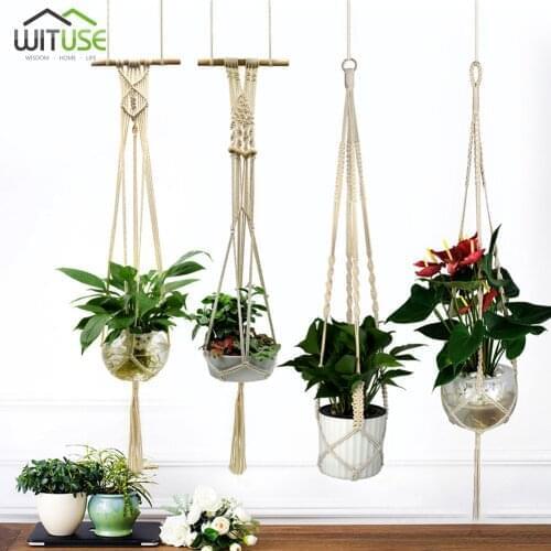 100% Cotton Handmade Flowerpot Net Plant Hanger Holder Vintage Macrame Hanging Baskets Hanging Flowerpot Basket Pots Holder