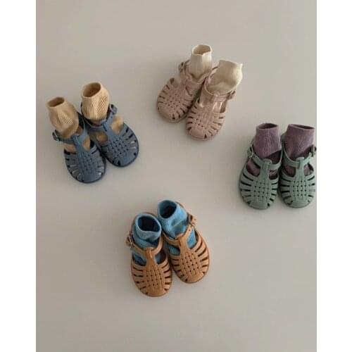 2021 Summer New Korean Style Children Sandals Solid Color Breathable Soft Toddlers Kids Beach Shoes
