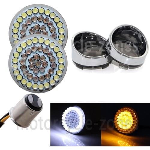 2x 1157 Bullet LED Front Turn Signal Light Inserts + Smoke Visor Lens Cover For Harley Dyna Touring Sportster Softail