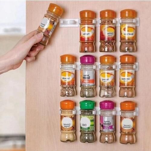 4 Pcs Kitchen Spice Jar Rack Wall-Mounted Adhesive Seasoning Bottles Holder Cabinet Door Hooks Spice Bottle Hanging Clip