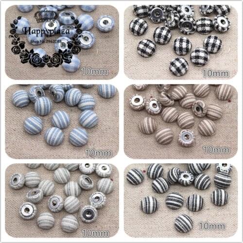 50pcs 10mm Half Drilled Hole Grid/Strip Fabric Covered Round Buttons Home Garden Crafts Cabochon Scrapbook Hair ball Center