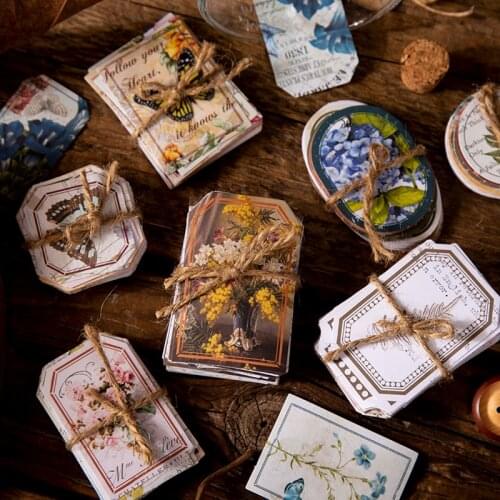 60pcs Retro Plant Stickers for Deco Junk Journal DIY Creative Stationery Note Paper Aesth Lightweight Deco Paper Material Paper