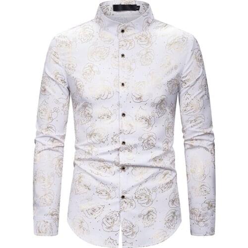 White Bronzing Print Shirt Men 2020 Fashion Santa Claus Mens Dress Shirts Nightclub Party Male Social Shirt Camisa Masculina XXL