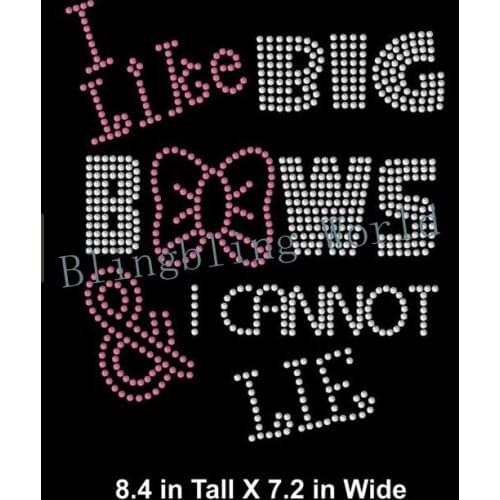 Free shipping Hotfix Rhiestone Transfer design image fo shirt like the bows i can not lie light pink with white clear crystal