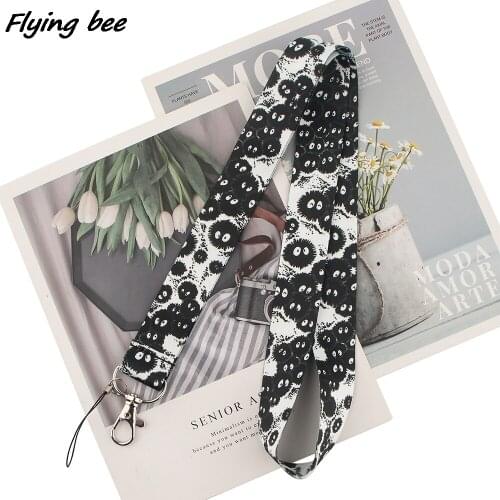 Flyingbee Black Briquettes Anime Lanyards Id Badge Holder Keychain ID Card Pass Gym Mobile Badge Holder Lanyard Key Holder X1654