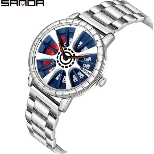 SANDA Watch for Men Quartz Wristwatches Car Wheel Dial Military Waterproof Clock Relogio Masculino Gift
