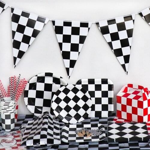 Black And White Grid Happy Birthday Holiday Party Disposable Tableware Supplies Baby Show Paper Plate Cup Paper Towel BAG