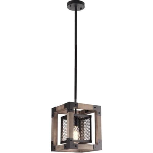 Rustic retro industrial wind loft square solid wood chandelier lamps dining room living room bar cafe bar table lights