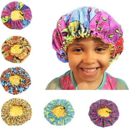 Kids African Print Satin Bonnet Night Sleep Cap Turban Hat Beanie Chemo Cap 77HD
