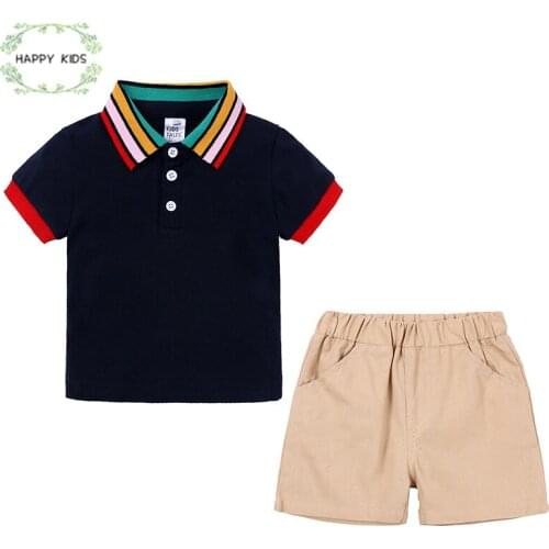 Kids Boys Clothes Boy Summer Clothing Sets Short Sleeves Striped sleeves Tops Shirt+Shorts pants Children Clothing Suits DTZ484