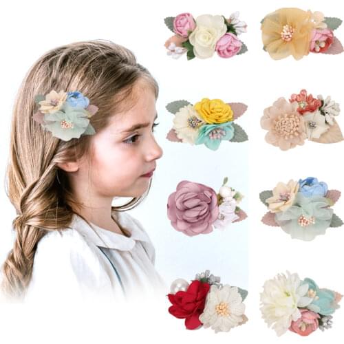 Kids Lace Flowers Hairpins Pins for Baby Girls Chiffon Flower Hair Clips Pins Clip Accessories Toddlers Kids заколки на волосы