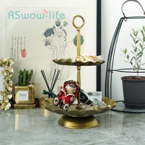 European Multi-layer Cake Stand Golden Dessert Stand Retro Cake Tray Iron Multi-layer Rack Cake Plate Fruit Plate Dessert Plate
