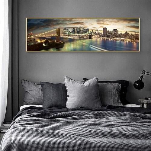 Brooklyn Bridge Night Landscape Canvas Paintings On The Wall Posters And Prints New York City Canvas Pictures For Bed Room Decor