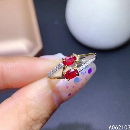 KJJEAXCMY fine jewelry 925 sterling silver inlaid natural ruby Womens exquisite personality two color gem ring support detectio