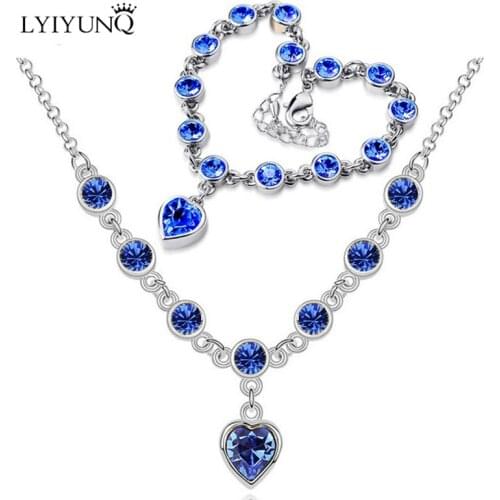 Korean Fashion Romantic Crystal Jewelry Sets For Women Heart Bracelets And Necklace