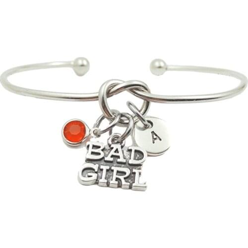 Bad Girl Retro Creative Initial Letter Monogram Birthstone Adjustable Bracelet Fashion Jewelry Women Gift Pendant