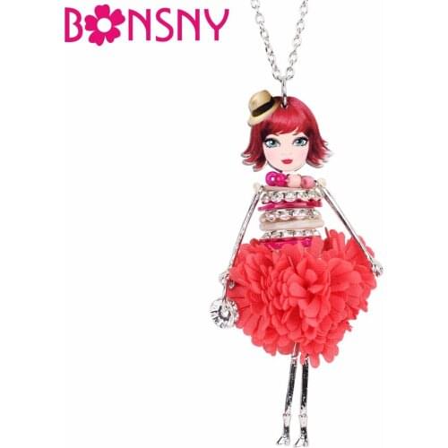 Bonsny Statement Shell Crystal Doll Necklace Dress Handmade French Doll Pendant 2017 News Alloy Girl Women Fashion Jewelry Gift