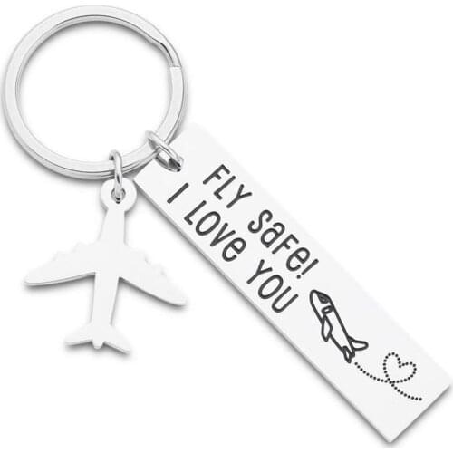 Pilot Gifts Fly Safe I Love You Keychain for Flight Staff Airline Worker Boyfriends Husband Dad Gift for Him Her Men Women