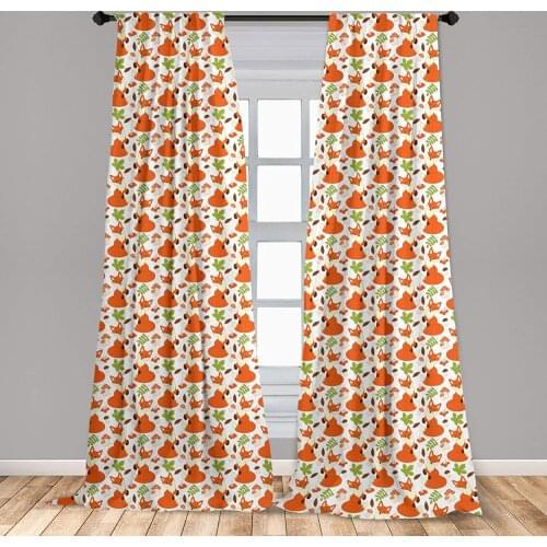 Fox Curtain Forest Fauna and Flora with Foxes Leaf and Mushrooms Nature Pattern Window Treatment Living Room Bedroom