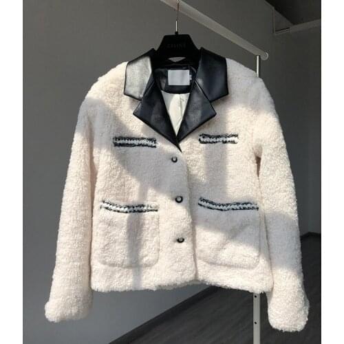 Small fragrant wind and leather collar sheep shearing coat fur one lamb fur coat women 20 winter clothes