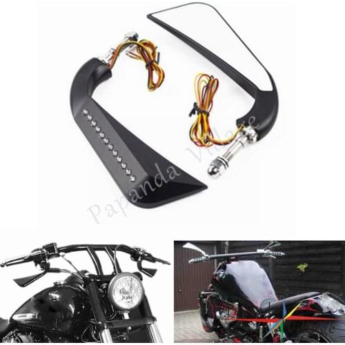 Aluminum Motorcycle Black Amber LED Running Turn Signal Side Mirrors 5/16" Bolt for Harley Dyna Sportster Cafe Racer