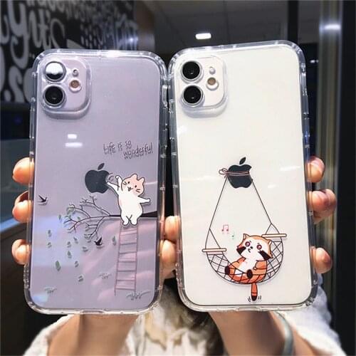For iPhone 11 Soft TPU Clear Case For iPhone 12 Pro Max 11 Pro Max XS Max XR X 7 8 Plus 12 Cute Cat Animal Shockproof Back Cover