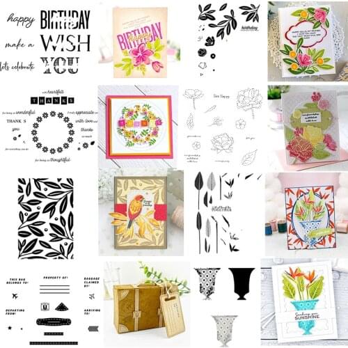 Mash-Up Birthday Stitched Floral Perennials Vase Leaves Suitcase Stamps And Dies Set for DIY Scrapbooking Cards Crafts 2021 New