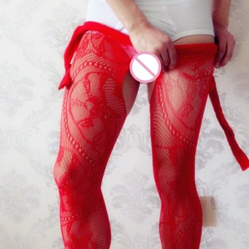 New Red Sleepwear Mens Pantyhose Husband Lingerie Exotic Man Fishnet Bodysuit Guy Open Crotch Nightgown Fishnet BodyStockings
