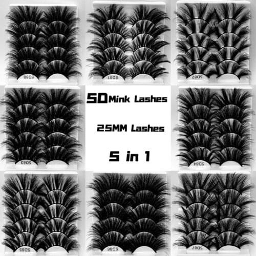 NEW 5Pair Fluffy Lashes 25mm 3d Mink Lashes Long Thick Natural False Eyelashes Lashes Vendors Makeup Mink Eyelashes