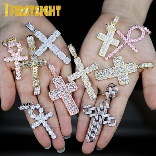 New Gold Silver Color Cross Pendant Necklace Mens Women Iced Out Bling CZ Cross Charm Hip Hop Religious Fashion Jewelry