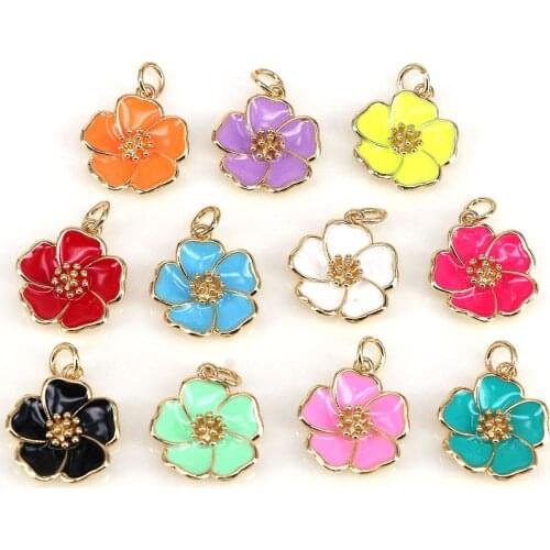 10Pcs Romantic Korean Flower Enameled Charm Pendant,Neon Pink Purple Blue Yellow, lady Bracelet Making Supplies