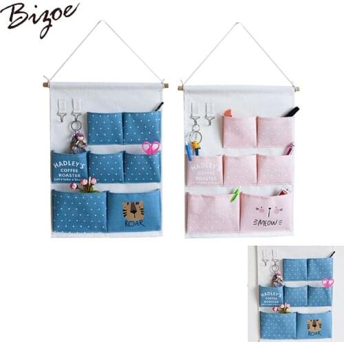 Hanging Bags Storage Bag 7 With 2 Hooks Door Sundries Wall Organizer For Multi Purpose Keys Cotton And Flax Storage