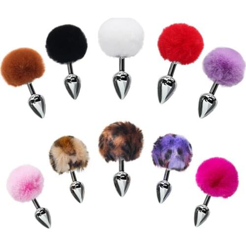 Pom Plush Anal Plug Faux Rabbit Fur Tail Anal Butt Plug Cosplay Erotic Sex Toys for Women Men Gay