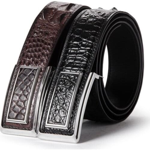 Formal Style Authentic Crocodile Skin Stainless Steel Buckle Businessmen Waist Strap Belts Genuine Alligator Leather Male Belt