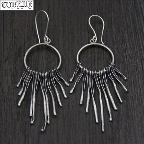 Handcrafted 100% 925 Silver Tassel Earrings Thailand 925 Sterling Women Earrings Pure Silver Bohemia Drop Earrings