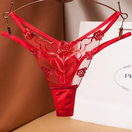 Sexy Lace Floral Thong Ladies Panties Embroidered Mesh Yarn Perspective Young Women Girls Underwear Hot T Pants G-String Thongs