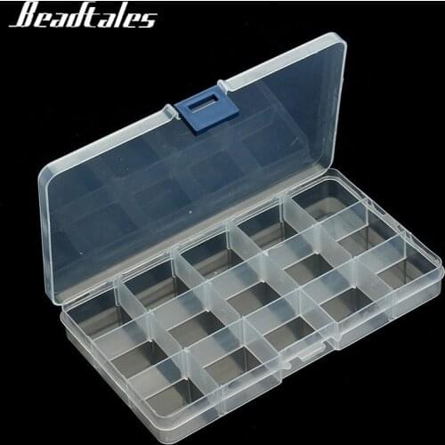 Beadtales 15 Slots Adjustable Jewelry Box Tool Jewelry Organizer Storage Beads Finding Jewelry Boxes Plastic Packaging