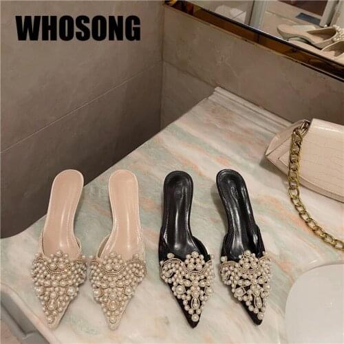 Summer Women Slippers Woman Pearl Heels Girls Beach Slides Ladies Outside Shoes Female Soft Brand Mules Sexy Zapatos De Mujer