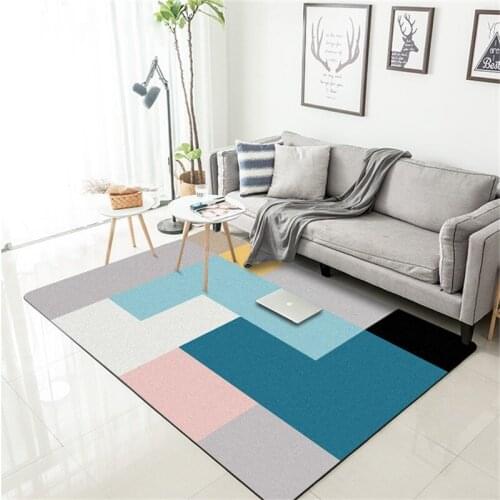 Nordic Fashion Japanese Color Splicing Blue Gray Powder Bedroom Living Room Crystal Velvet Cushion Carpet Custom