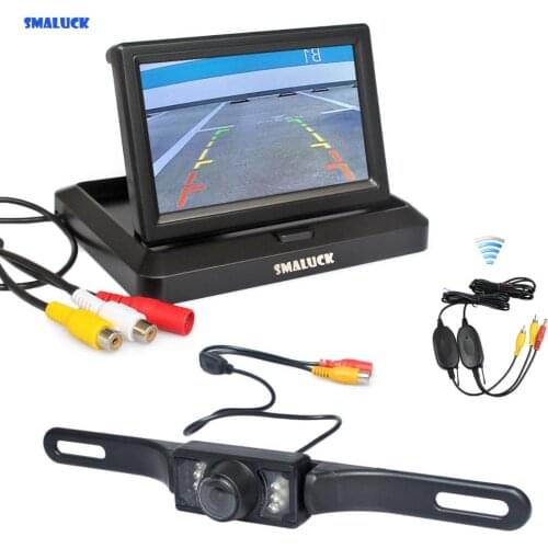 SMALUCK Wireless 5 Inch Foldable Rear View Monitor Car Monitor Waterproof IR Night Vision Rear View Car Camera Parking System
