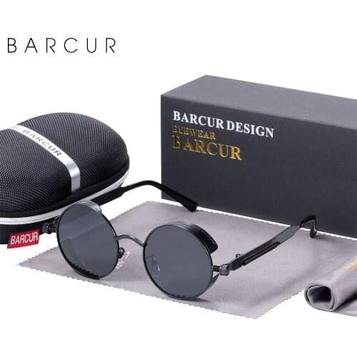 BARCUR Retro Round Steampunk Design Sunglasses Women Polarized Men Sun Glasses Mirror Eyewear Night Vision Trend Styles UV400