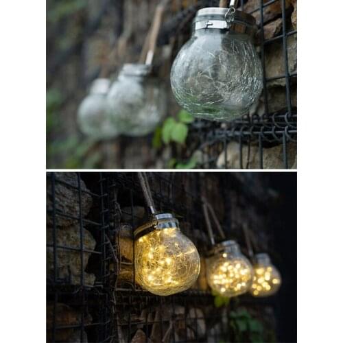 Solar Light Bulb Thick Crack Glass Mason Jar LED Solar Lanterns Outdoor Hanging Waterproof Decoration Lamp for Garden Patio