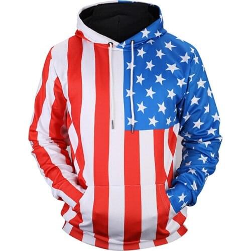 New Fashion Hooded Sweatshirt Men 3d Hoodies Print Red White Blue USA Flag Unisex Pullover Men Clothes Streetwear Brand