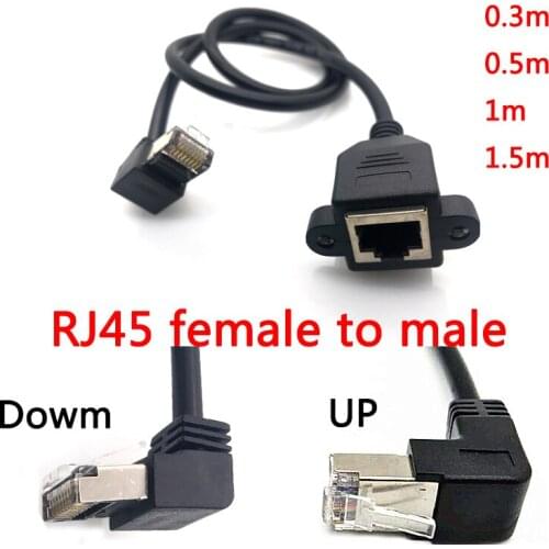 Down 90 Angled RJ45 Cat5e 8P8C FTP STP UTP Cat5 Male to Female Panel Mount LAN Ethernet Network Cable RJ45 30cm 60cm 1m 1.5m 1ft