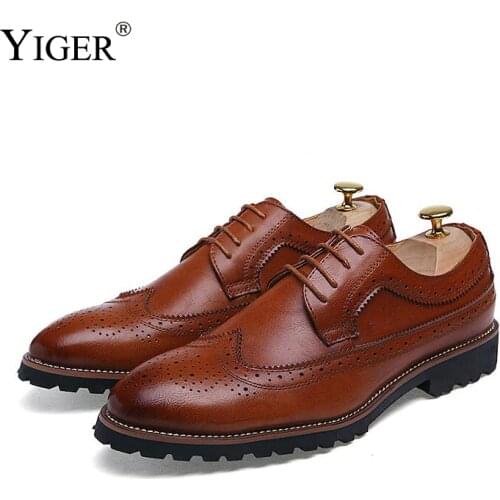 YIGER Mens Leather Shoes