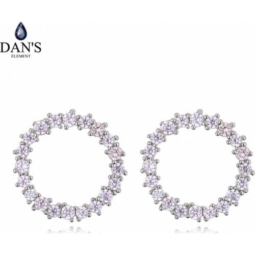 DANS ELEMENT 3 Colors Real Big Brand AAA Zirconia Micro Inlays Round Stud Earrings for Women 130415