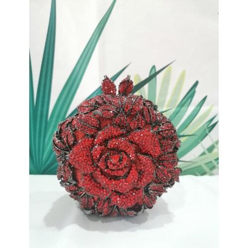 Girl Red Blue Rhinestone Diamond Party Clutches Bags Ladies Metal Top-Handle Wedding Bridal Clutch Bag Long Chain Handbags Gift