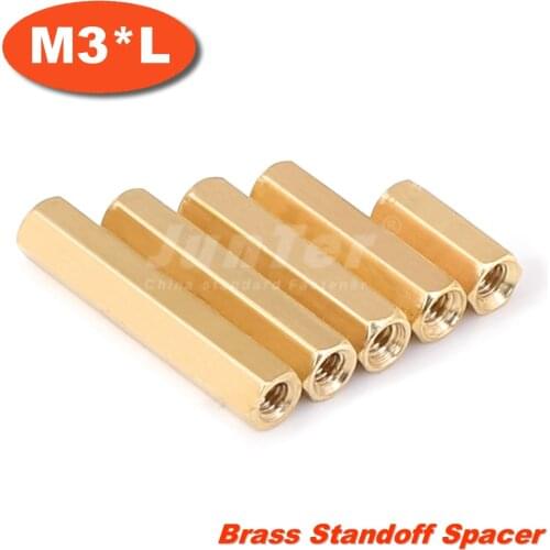 100pcs/lot M3*Length Hex Brass Spacing Screws Threaded Pillar PCB Computer PC Motherboard Standoff Spacer Female x Female